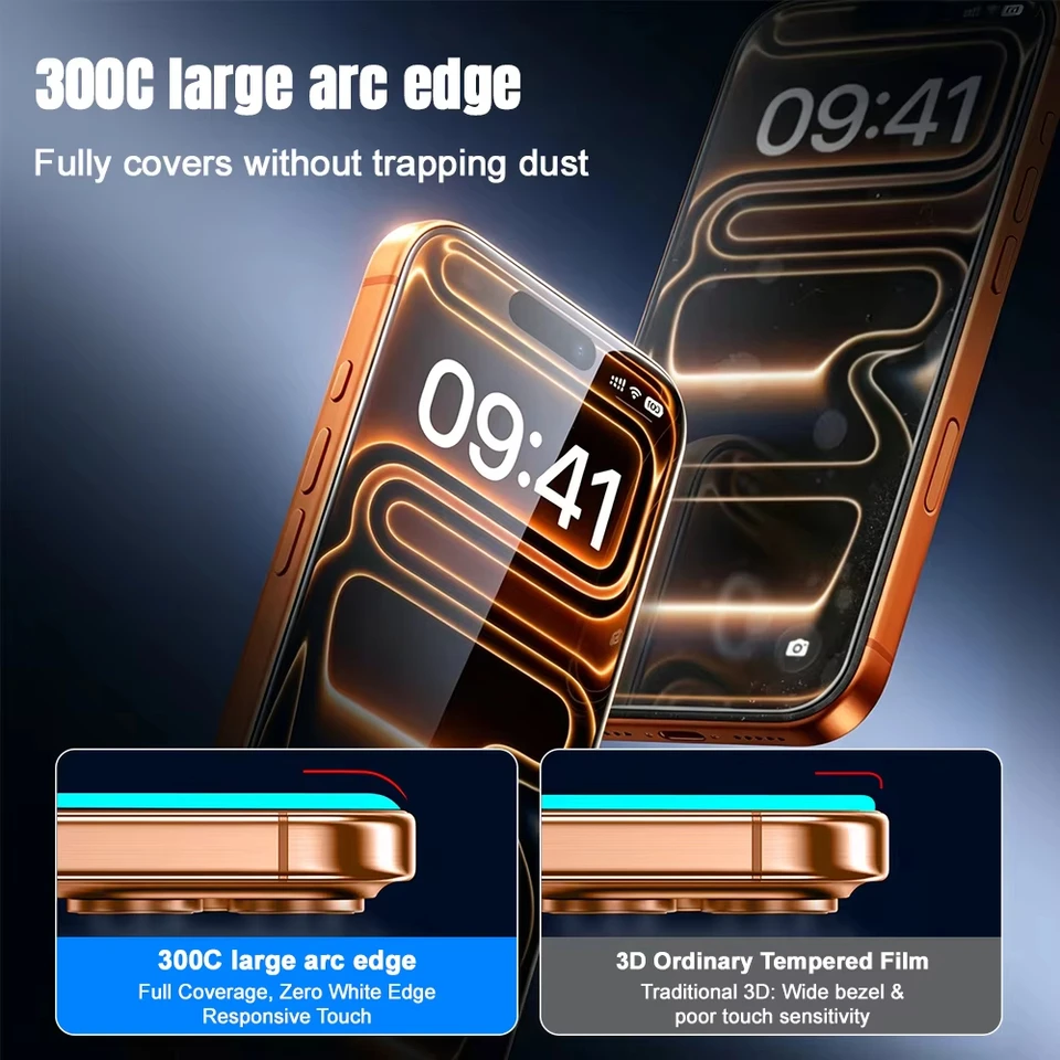 1-5 Piezas 300C Ultra HD Cobertura Completa Protector de Pantalla para iPhone 18 17 16 15 14 13 Pro Max Anti-Espía Vidrio Templado iPhone 16 15 Plus 4