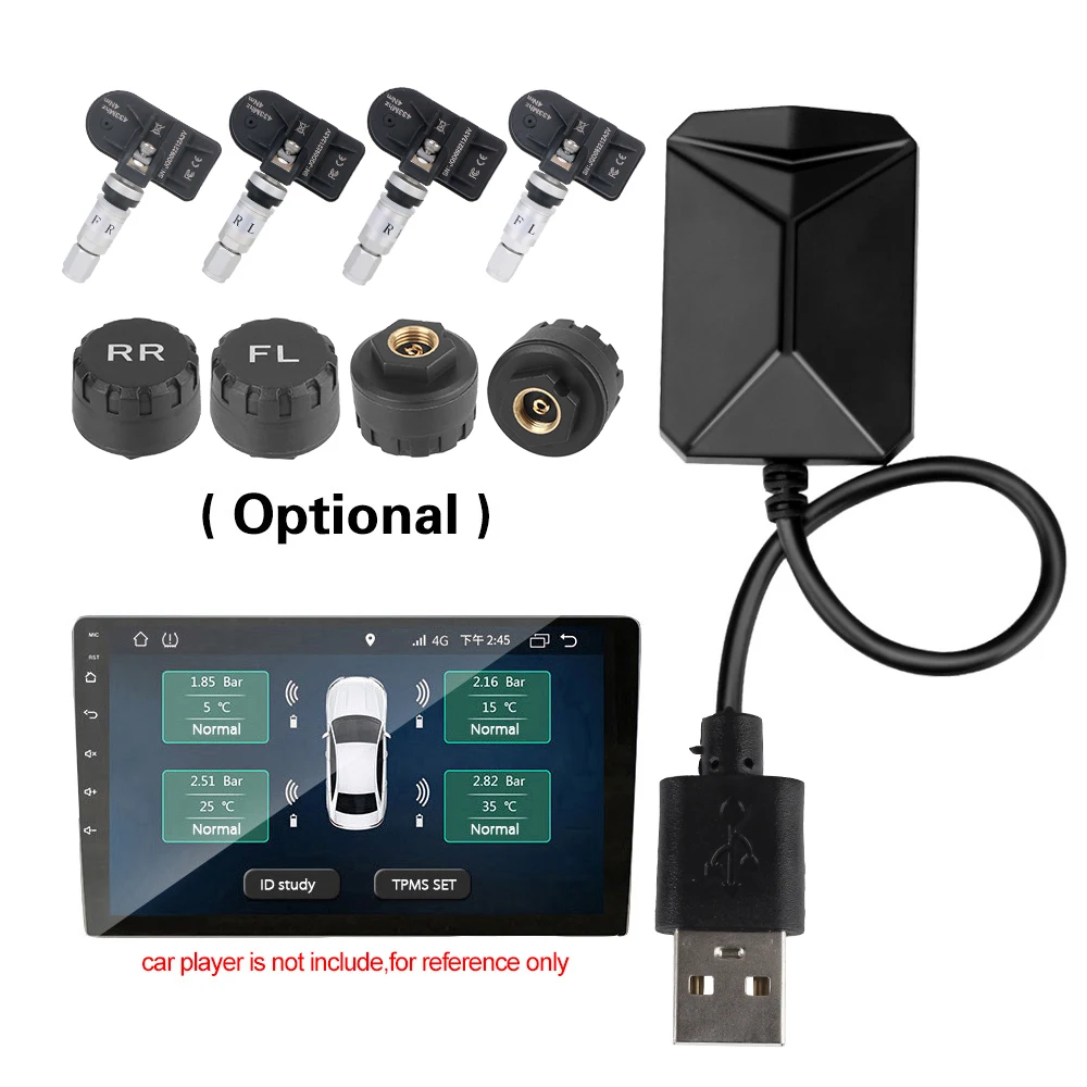 Mit 4 Sensoren USB Android Auto TPMS Android Navigation Alarm System Drahtlose Übertragung TPMS Reifendruckkontrollsystem