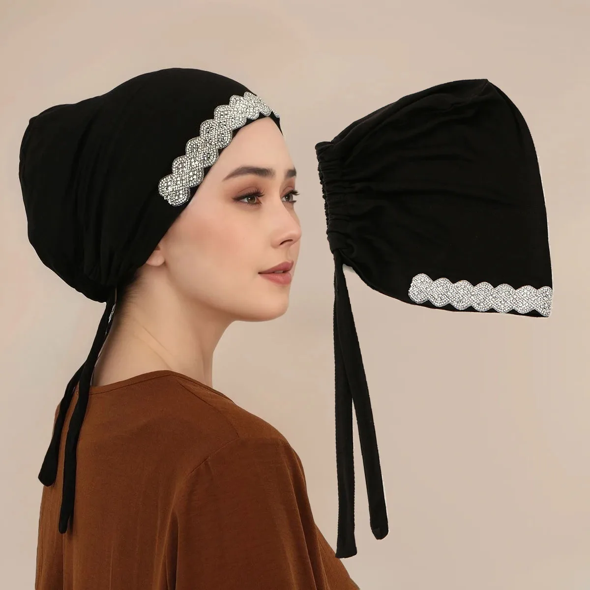 

Внутренние шапки со стразами, женская мусульманская шапка-хиджаб, нижний шарф, Джерси, исламский тюрбан, шапочки, капот, женский платок, Turbante Mujer