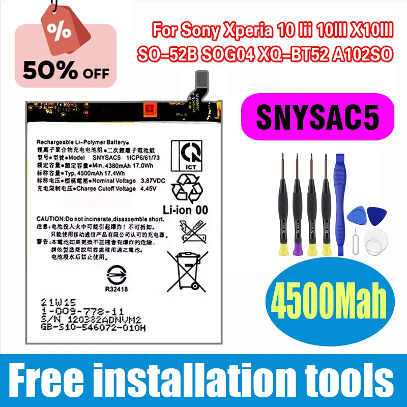 Long-Lasting SNYSAC5 for Sony Xperia 10 Iii 10III X10III SO-52B SOG04 XQ-BT52 A102SO 4500Mah Mobile Phone Battery