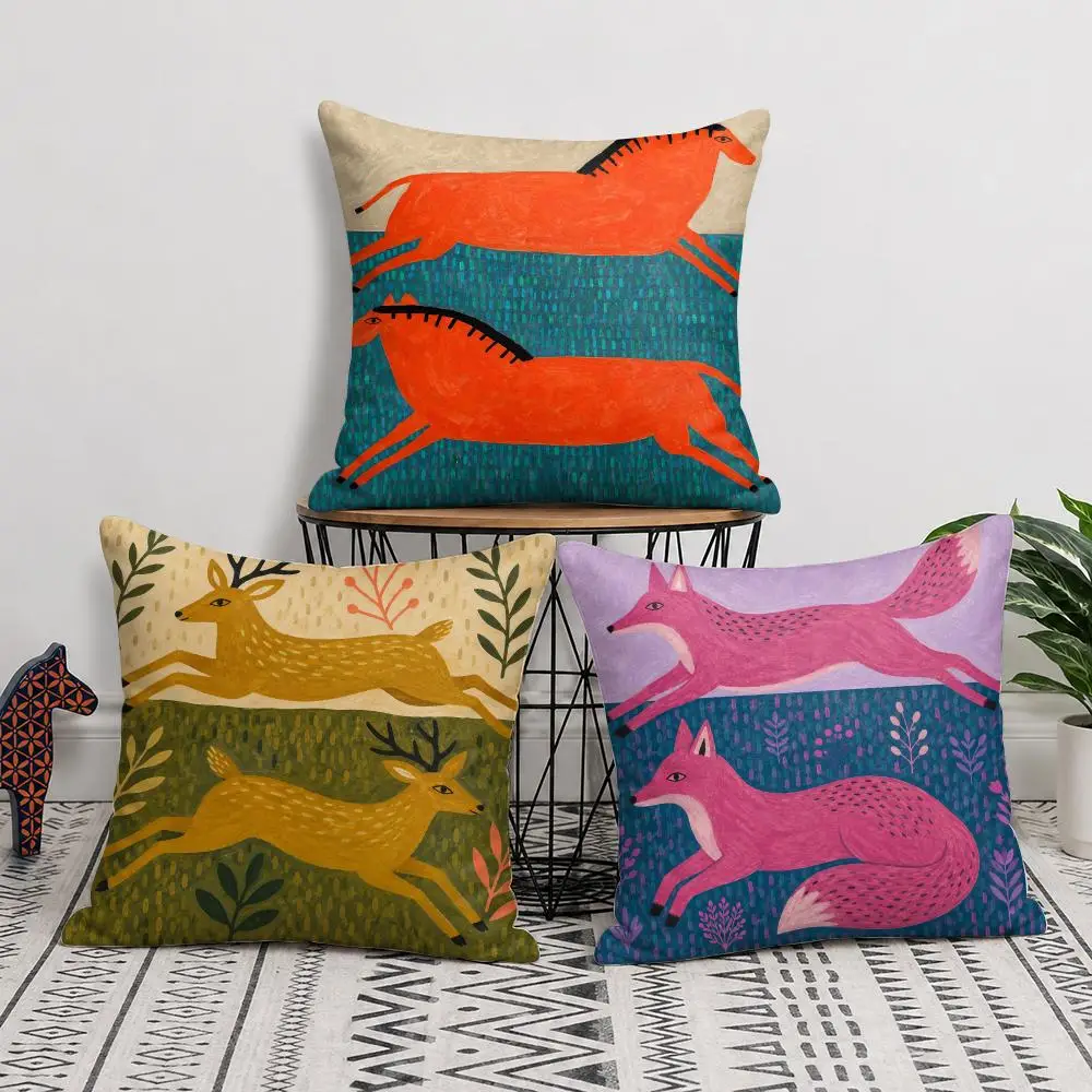 Dynamic Folk Movement Cushion Cover Soft Short Plush Pillow Cover Smooth Cozy Texture Aesthetic Cushion Case Home Decor