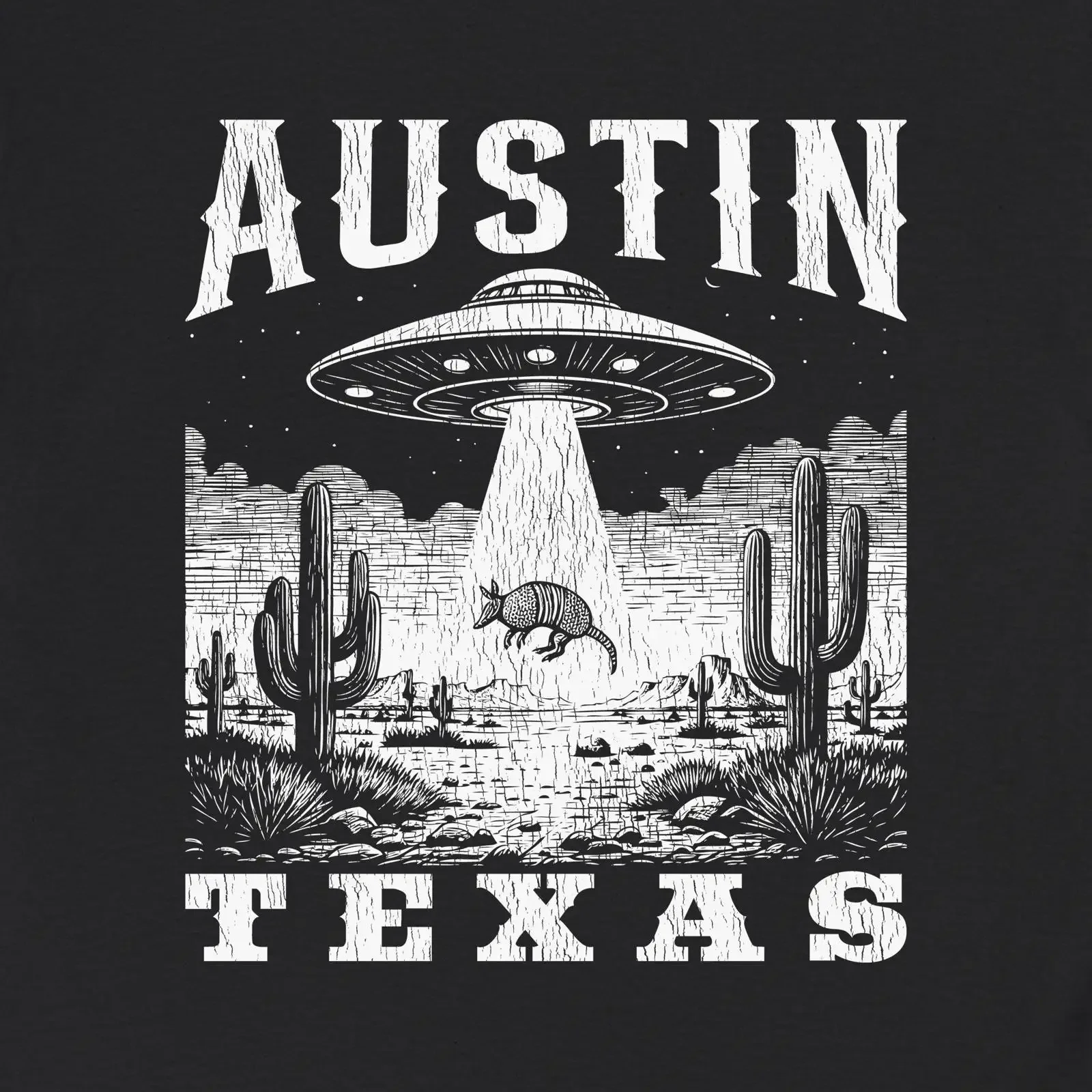 Austin Texas UFO Armadillo T Shirt Weird Alien Abduction Vintage Travel Souvenir vintage Washed Versatile Stretched Casual