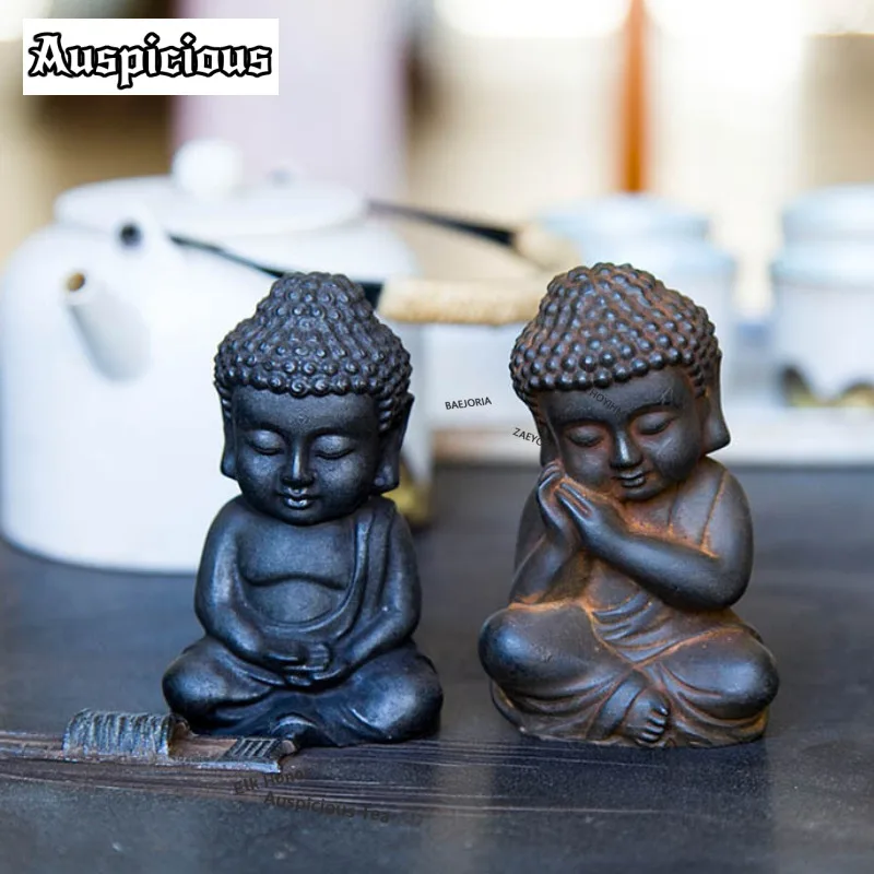 ZAEYORIA Creative Home Gautama Buddha Desktop Small Ornaments Tea Pet Retro Old Crafts Handmade Tea Play Figurine Decorations