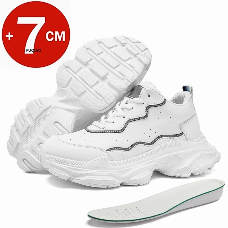 

Couples Invisible Height Increasing 7cm Leather Dad Shoes Unisex Thick Sole Elevator Sneakers Fashion Casual Shoes for Men Women