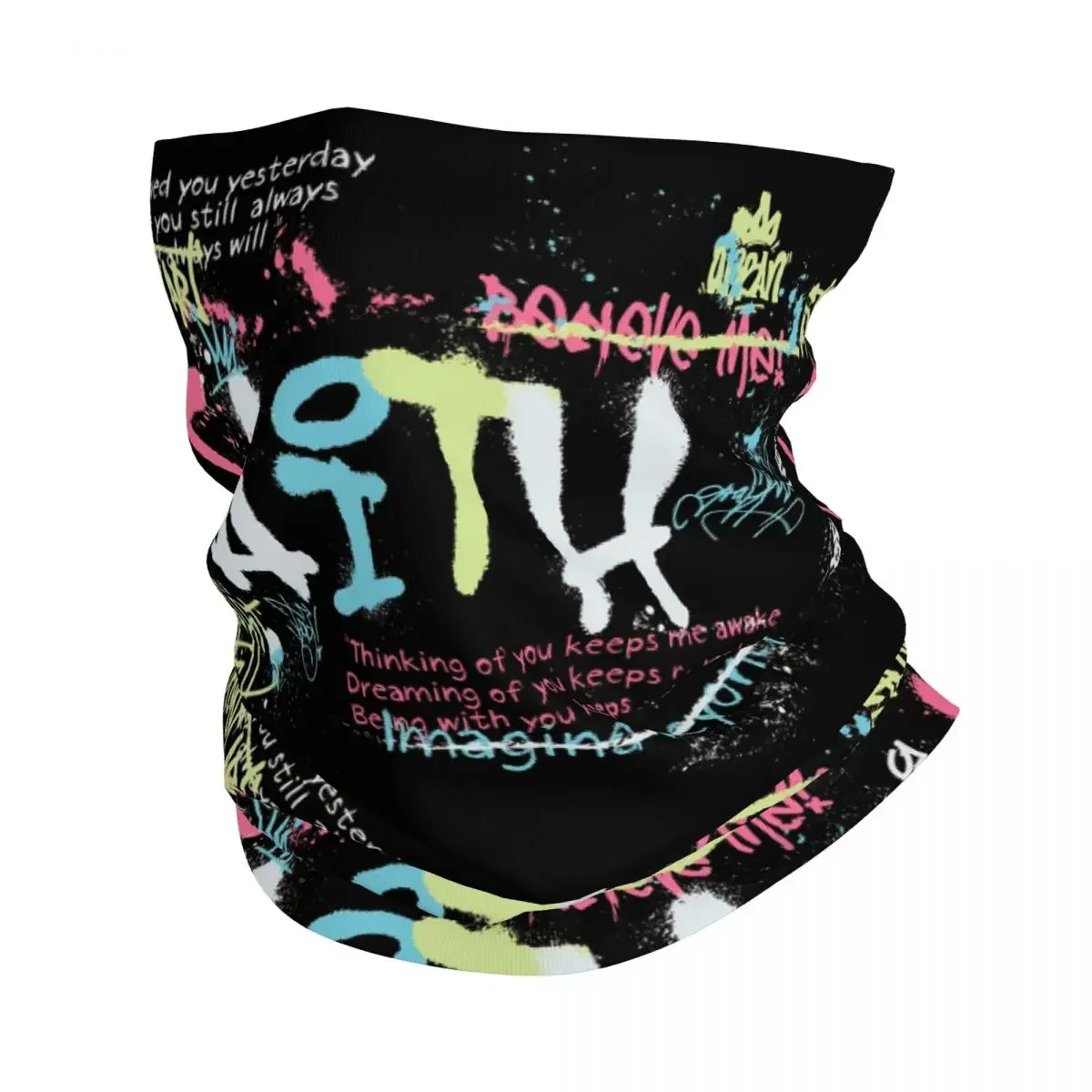 Street Graffiti Faith Slogan With Quotes Bandana Neck Cover Printed Motor Motocross Graffiti Art Pattern Face Mask Running