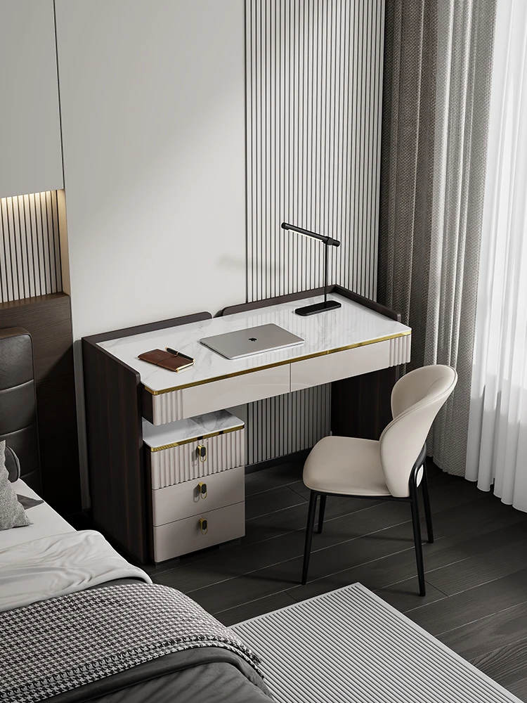 

Light luxury solid wood desk Italian small apartment high-end rock slab computer desk household bedroom dresser storage cabinet