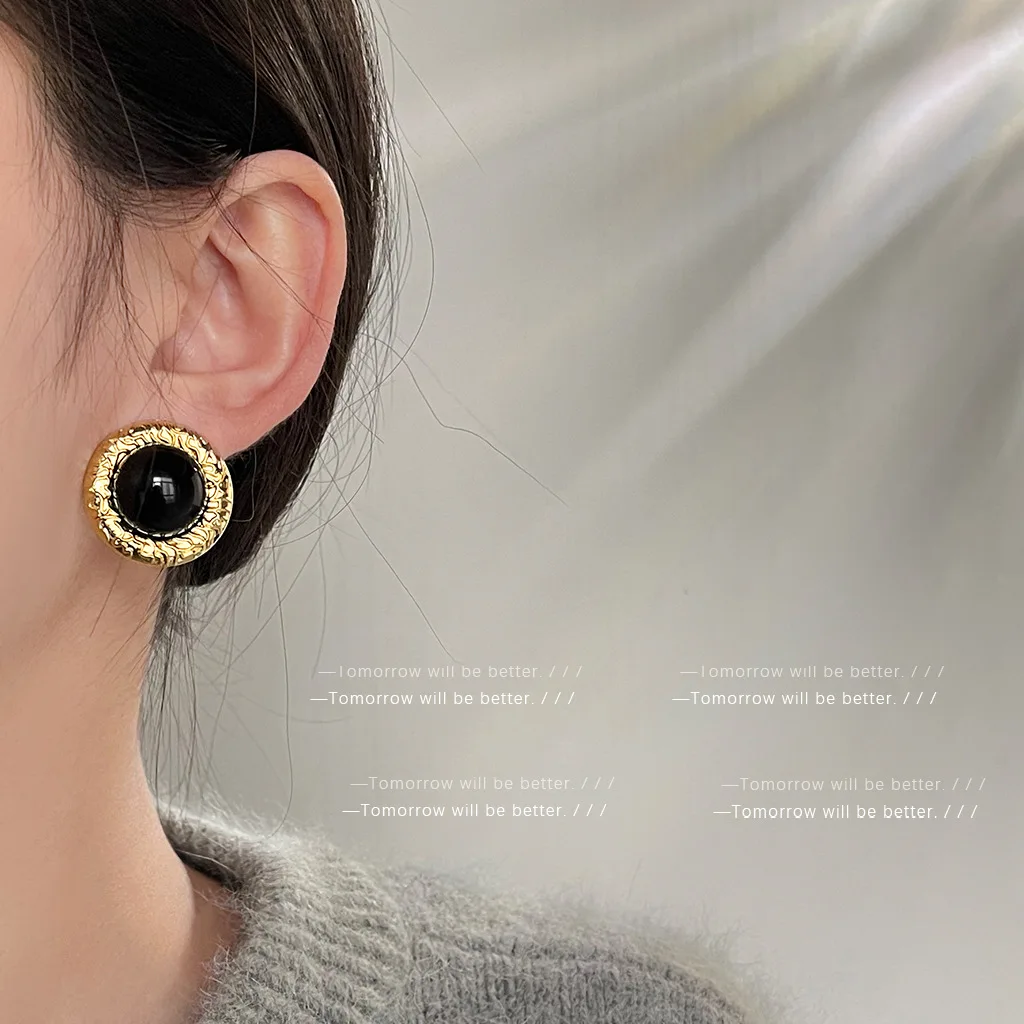 Vintage Black Stud Earrings, Chic and Stylish Retro Round Earings for Women, Minimalist Jewelry for Autumn and Winter