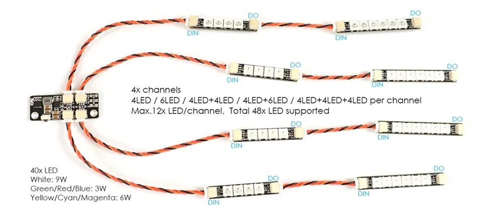 Matek System 2812LED Controller V2 LED Control Module 2-6S w/ 5V BEC / 2812LED Controller & 2812ARM-4 Light 2812ARM-6 Light