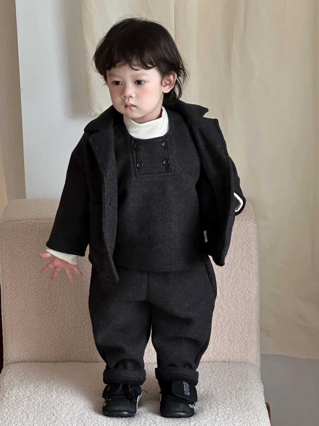 Boys Woolen Overcoat + Pants + Vest 3pcs Suit Infant Toddler Thick Warm Outfits 2025 Winter New Baby Long Sleeve Clothes Set