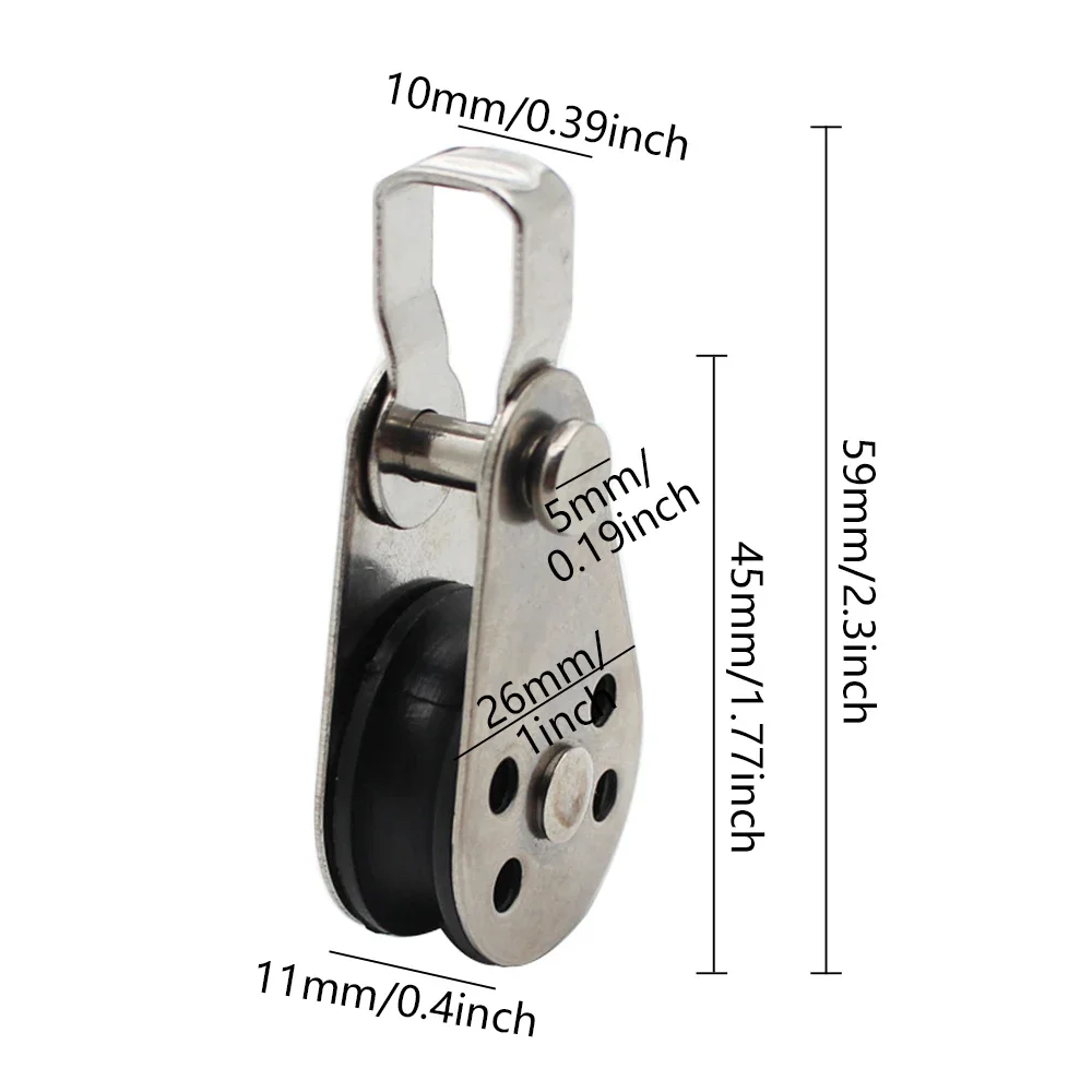 316 Stainless Steel Swivel Eye Wire Rope Pulley Block Single Wheel Single Nylon Sheave Pulley Block Durable Boat