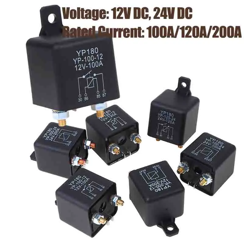 High Current 4 Pin Car Relay 12V 24V 200A 120A 100A Car Truck Motor Automotive Relay Continuous Type Automotive Car Relays