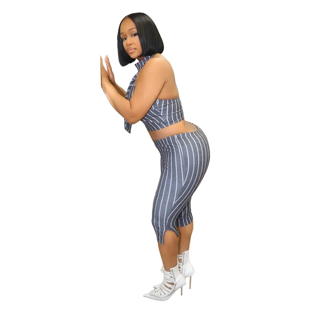 ชุดสตรีเสื้อกล้ามปกแขนกุดด้านบนพร้อมกางเกง 7 นิ้วกางเกงดินสอชุดสองชิ้นสําหรับฤดูร้อน 2025