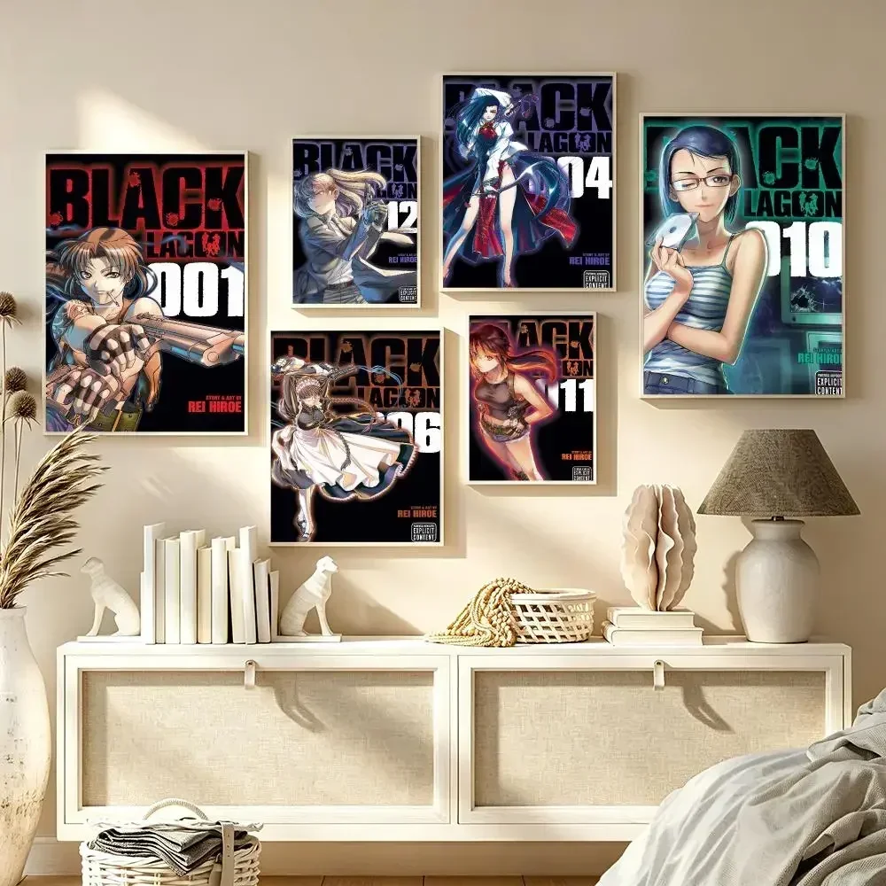 Retro Comic B-Black Lagoon Painting Calligraphy Canvas Wall Art Print for Bedroom Living Room Cafe Office Home Decor Picture