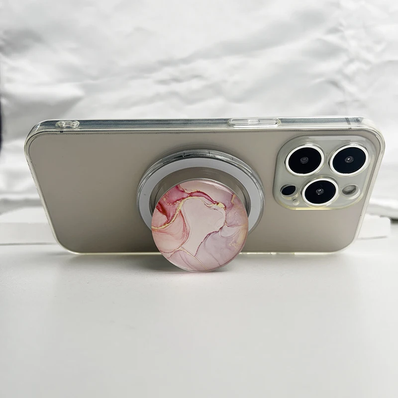 حامل هاتف قابل للطي مقبس الهاتف المحمول كريستال زجاج مقابض الهاتف ل Magsafe آيفون 17 ماك سامسونج آمنة البنصر توسيع