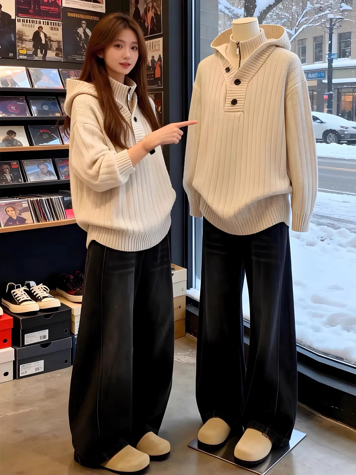 

Белый вязаный свитер с капюшоном и высоким воротником, мужская зимняя модная верхняя одежда для ленивых пар, мягкая и удобная свободная посадка