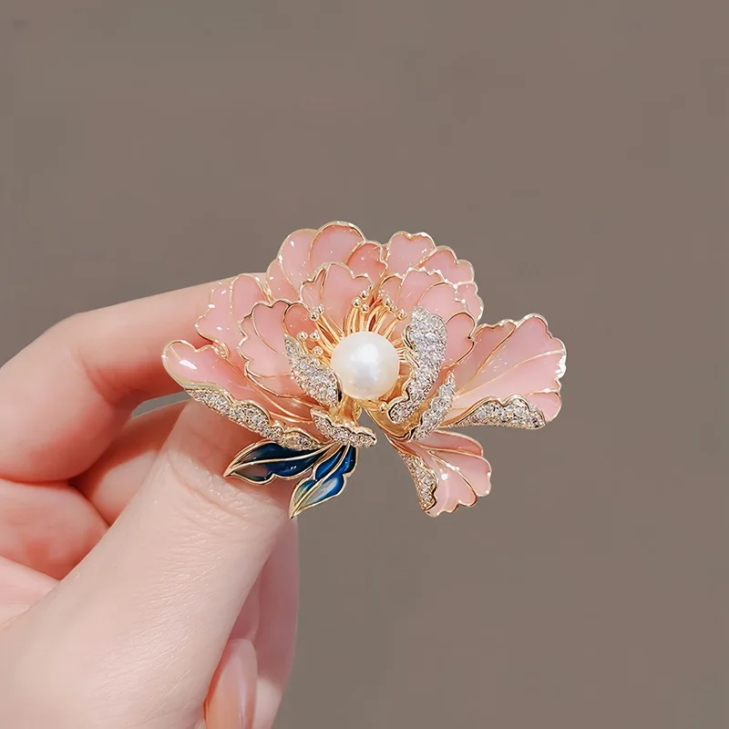 Exquisite elegante Perle Pfingstrose Blumen brosche für Frauen trend ige Kristall Strass Corsage Hemd Hut Bankett Hochzeits schmuck Geschenke – Detail 2