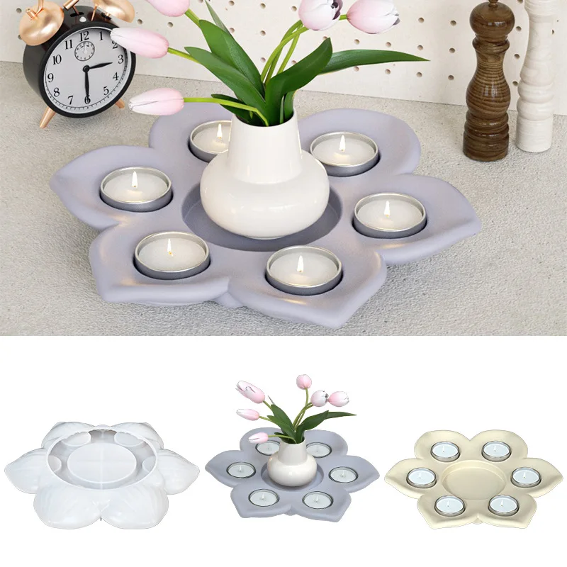 

Lotus Flower Candlestick Ornament Silicone Mold DIY Home Handicrafts Simple Candle Base Organizer Tray Making Epoxy Resin Molds
