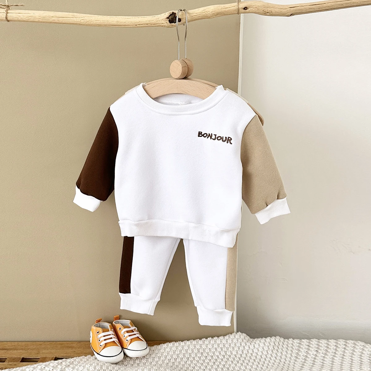 Korean Newborn Baby Sets Baby Boys Clothes 3D Letter Print Pullover+Pants Thick Warm Girls Infant Stylish Sportswear Autumn 2Pcs