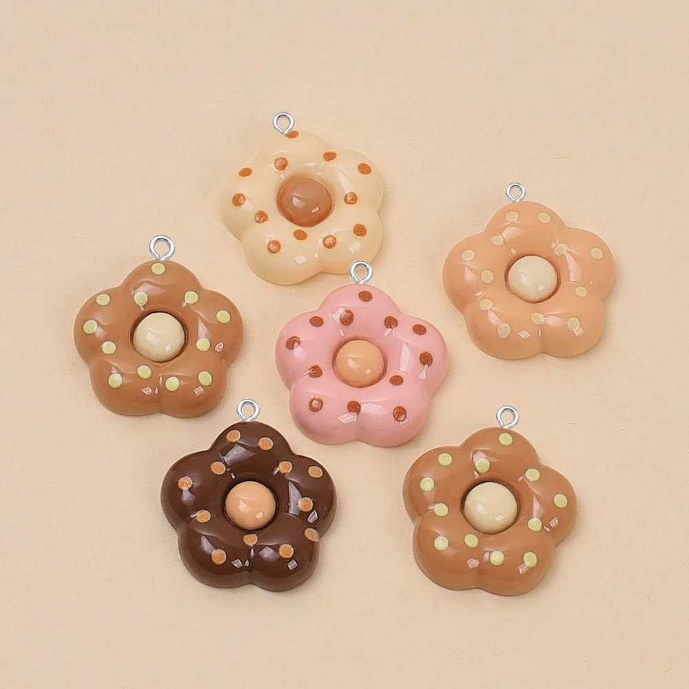 10pcs Coffee color series with round dots Resin five-petal flowers Pendant diy handmade Earring keychain phone case decoration