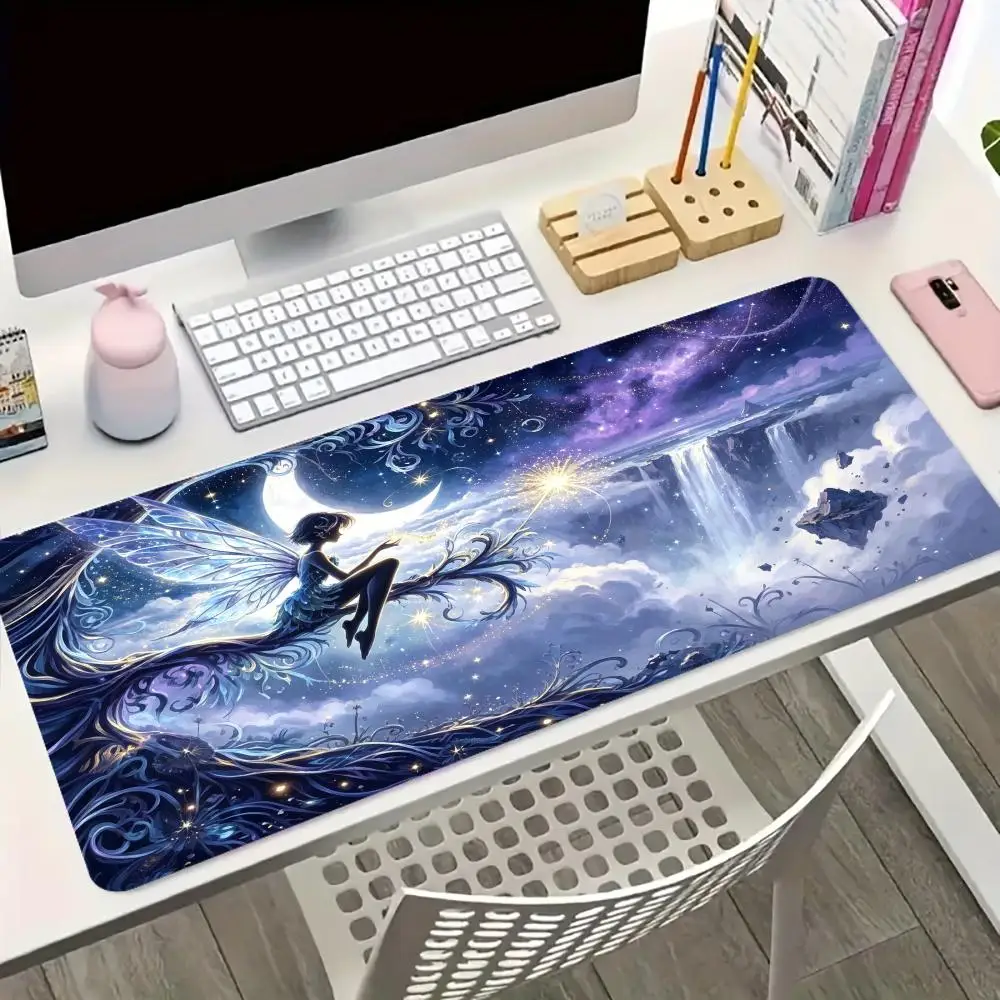 Forest Fairy Dandelion Moonlight Anime XXL Mouse Pad Non Slip Rubber Base HD Print Large Desk Mat for Cute Office Computer