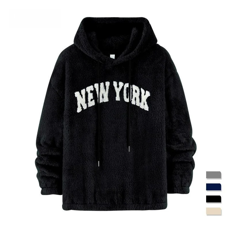 

Мужская толстовка оверсайз с вышивкой букв из овечьей шерсти, европейский стиль, повседневная, удобная, на флисовой подкладке