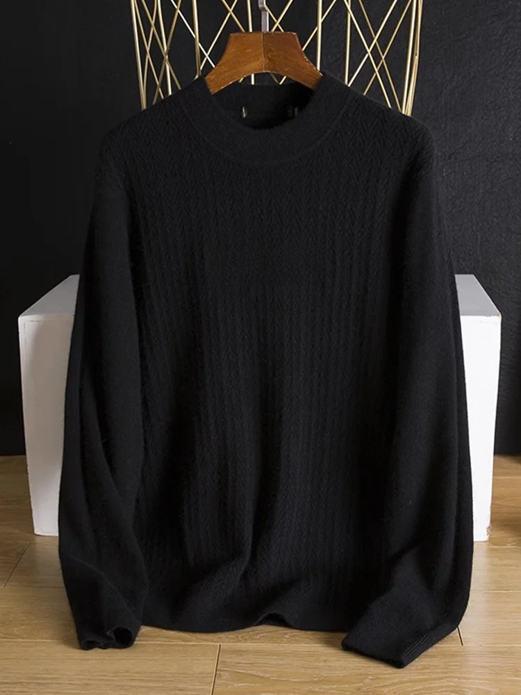 

Теплый шерстяной свитер: модный городской стиль, молодежный, жизнерадостный, круглый вырез, длинный рукав, осенний, для мужчин, комфортная ткань