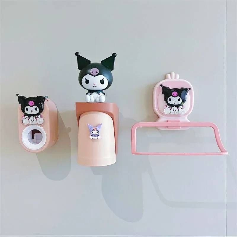 

Sanrio Cinnamoroll Kuromi Cartoon Creative Children's Magnetic Upside-down Mouthwash Cup Brushing Cup Girl Wall-mounted Wash Set