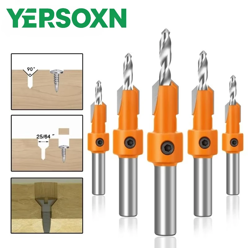 1/5Pc 8mm Shank Woodworking Countersink Router Bit Screw Extractor Remon Demolition for Wood HSS Milling Cutter Woodworking Tool