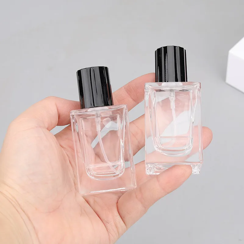 30Pcs 30ml Empty Perfume Spray Bottle Clear Glass Sprayer Square Crimping Fragrance Container Packing