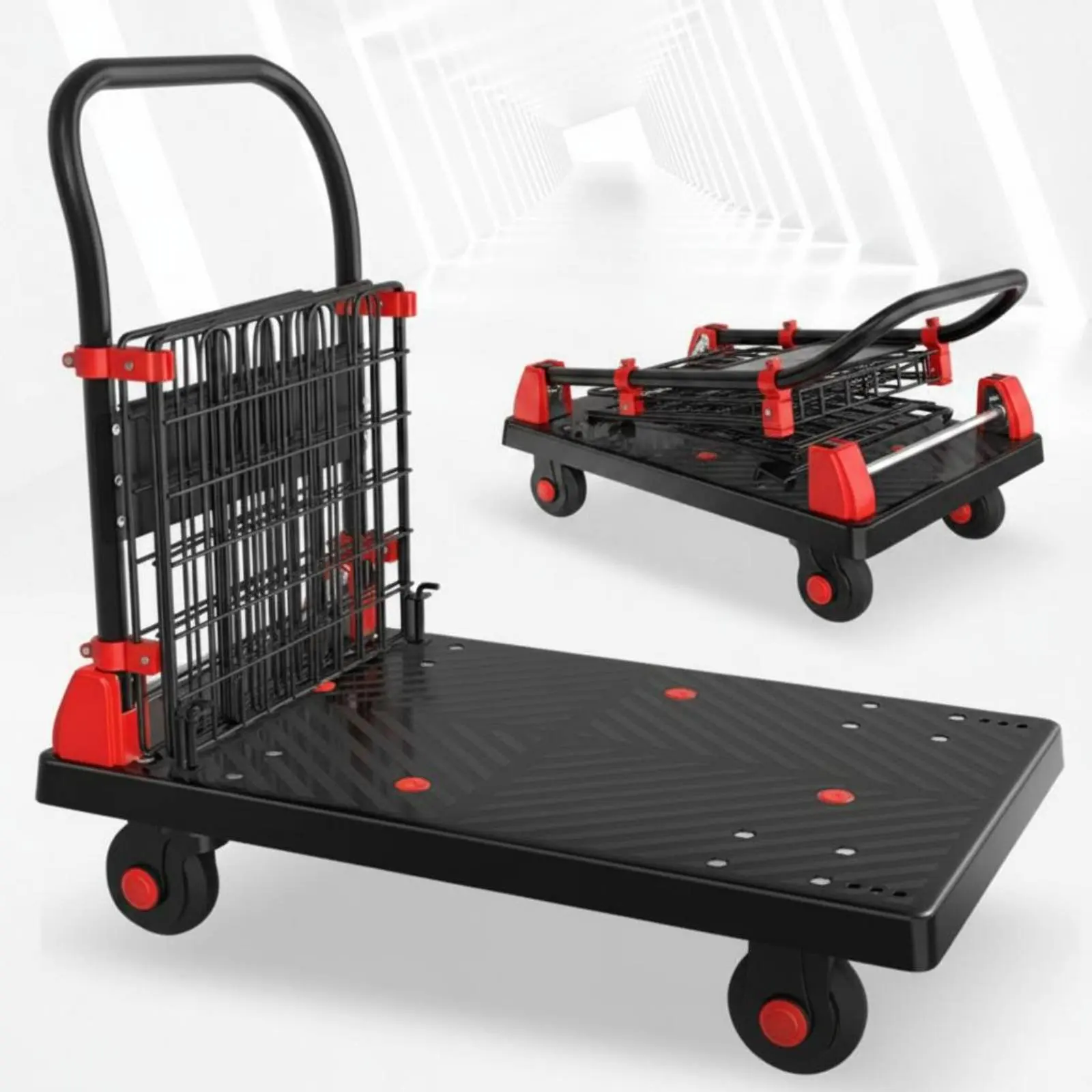 

Fenced Platform Wagon Quiet Operation Folding Platform Wagon Foldable Hand Truck High Load Capacity Transport Equipment