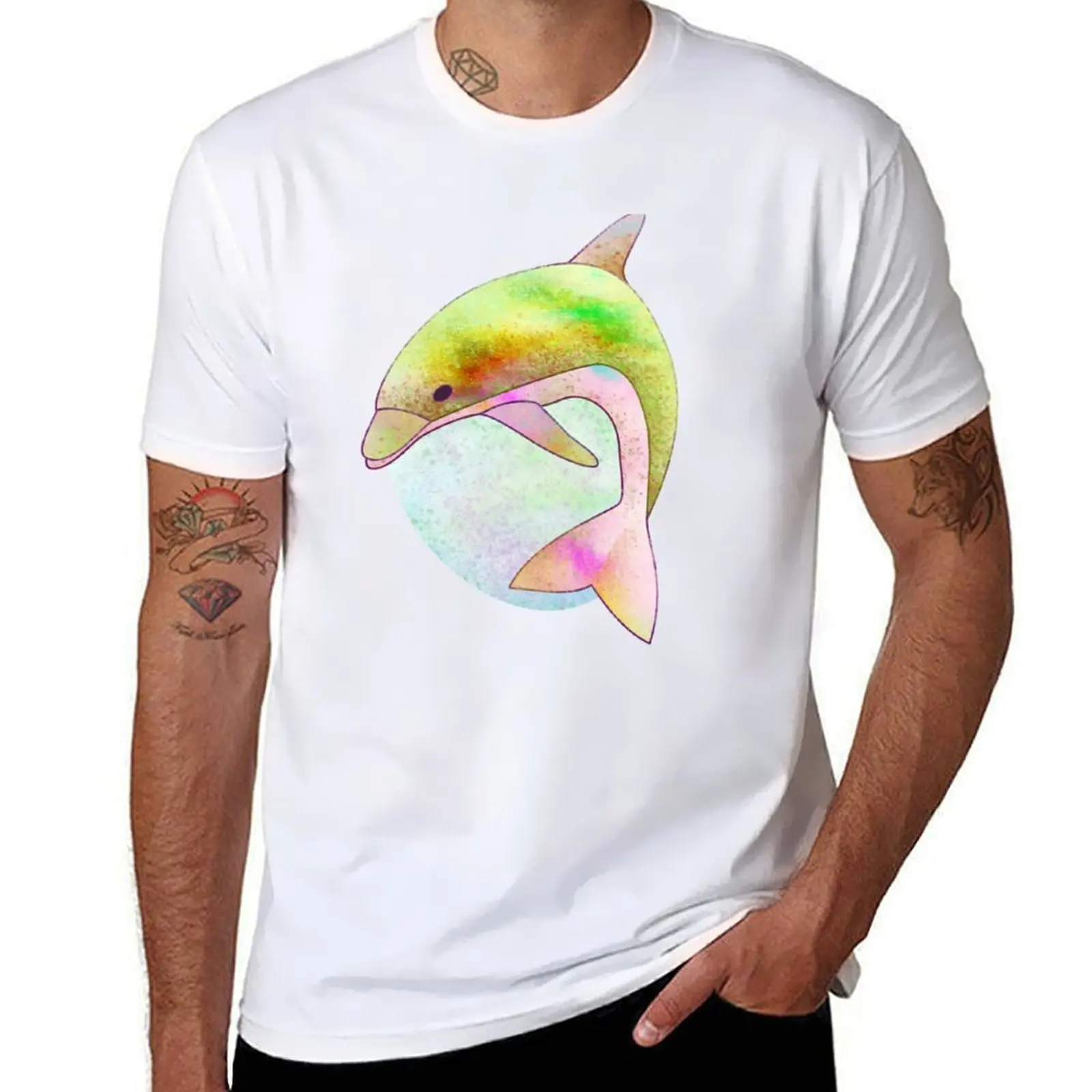 

Tie Dye Dolphin Yellow T-Shirt cotton t shirts man 100% printed t shirts for man T-Shirt