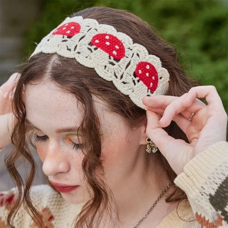 Knitted Headband Mushroom Knitted Headband Hair Bands for Women Headwear Knitting Mushroom Bandanas Hairband Hair Accessories