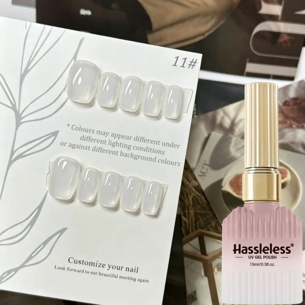Hassleless Milky White Solid Gel Nail Polish 15ml Soakable UV Gel For Simple Clean Style Nail DIY