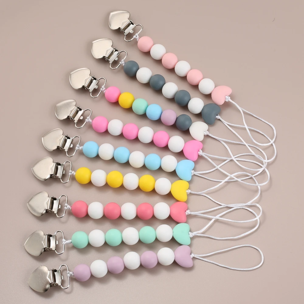 

Силиконовая цепочка для детской соски, плюшевые игрушки, зажим, крепежный зажим, любовь, дофамин, разноцветные бусины, крепежная цепочка для детской соски