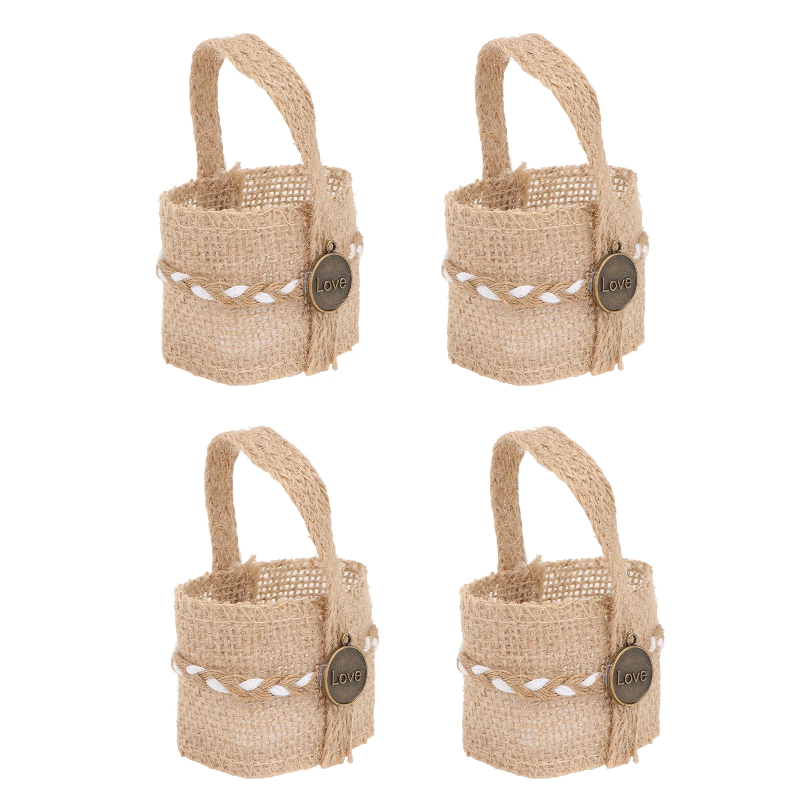 

4Pcs Linen Storage Basket Lightweight Wedding Flower Girl Basket for Holding Flowers Rose Petals Candies Party Banquet