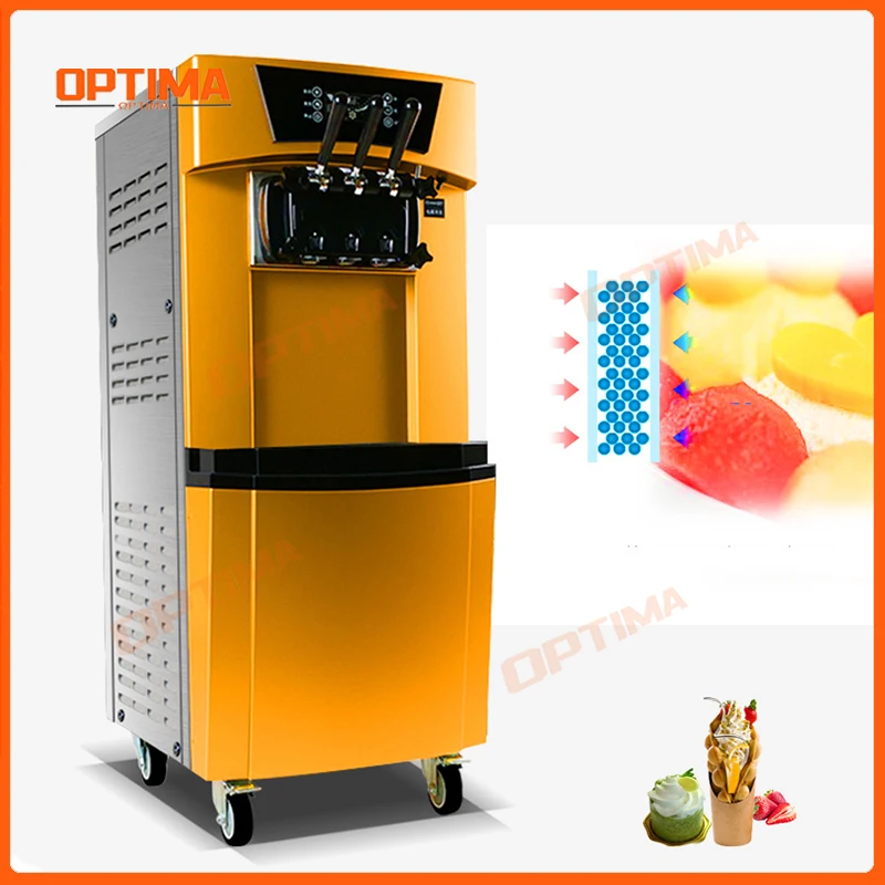 آلة الآيس كريم المخروطية التجارية التلقائية العمودية الكهربائية لا تنظيف التبريد السريع ثلاثة ألوان معدات متعددة الوظائف