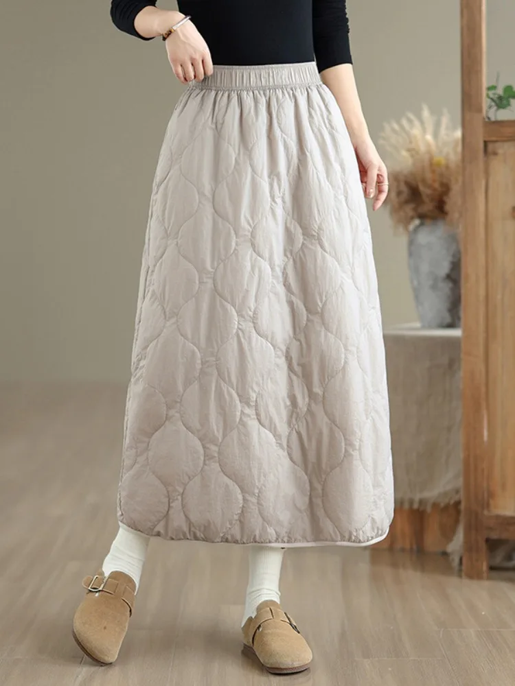 

Retro Gourd Quilted Cotton f Skirt Women's Winter Elastic Waist Slimming Small Size A-Line Flower Bud Skirt