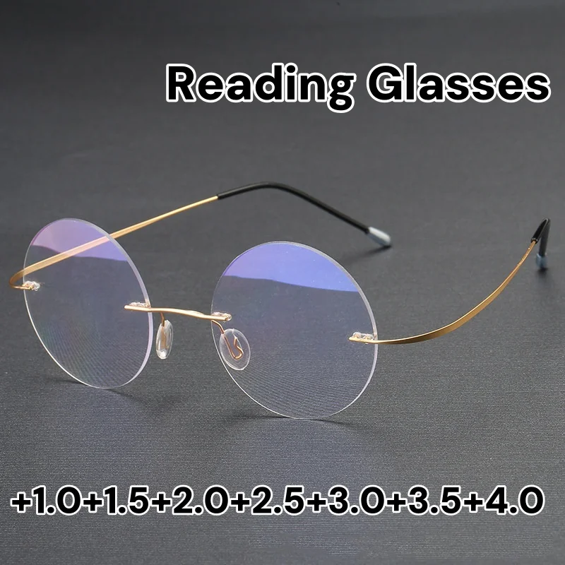 

New Round Reading Glasses Men Women Classic Frameless Presbyopic Glasses Male Ultralight Anti Blue Light Hyperopia Eyeglasses