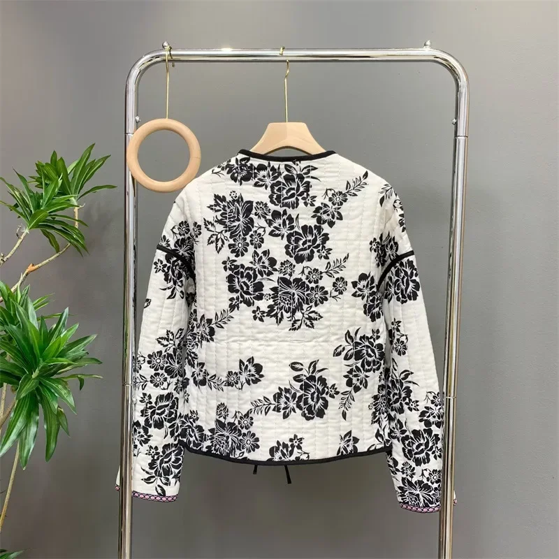 Chaqueta acolchada con estampado para mujer, abrigo Reversible con cuello de pico y lazo, estilo Retro, elegante, a la moda, para invierno, 2023