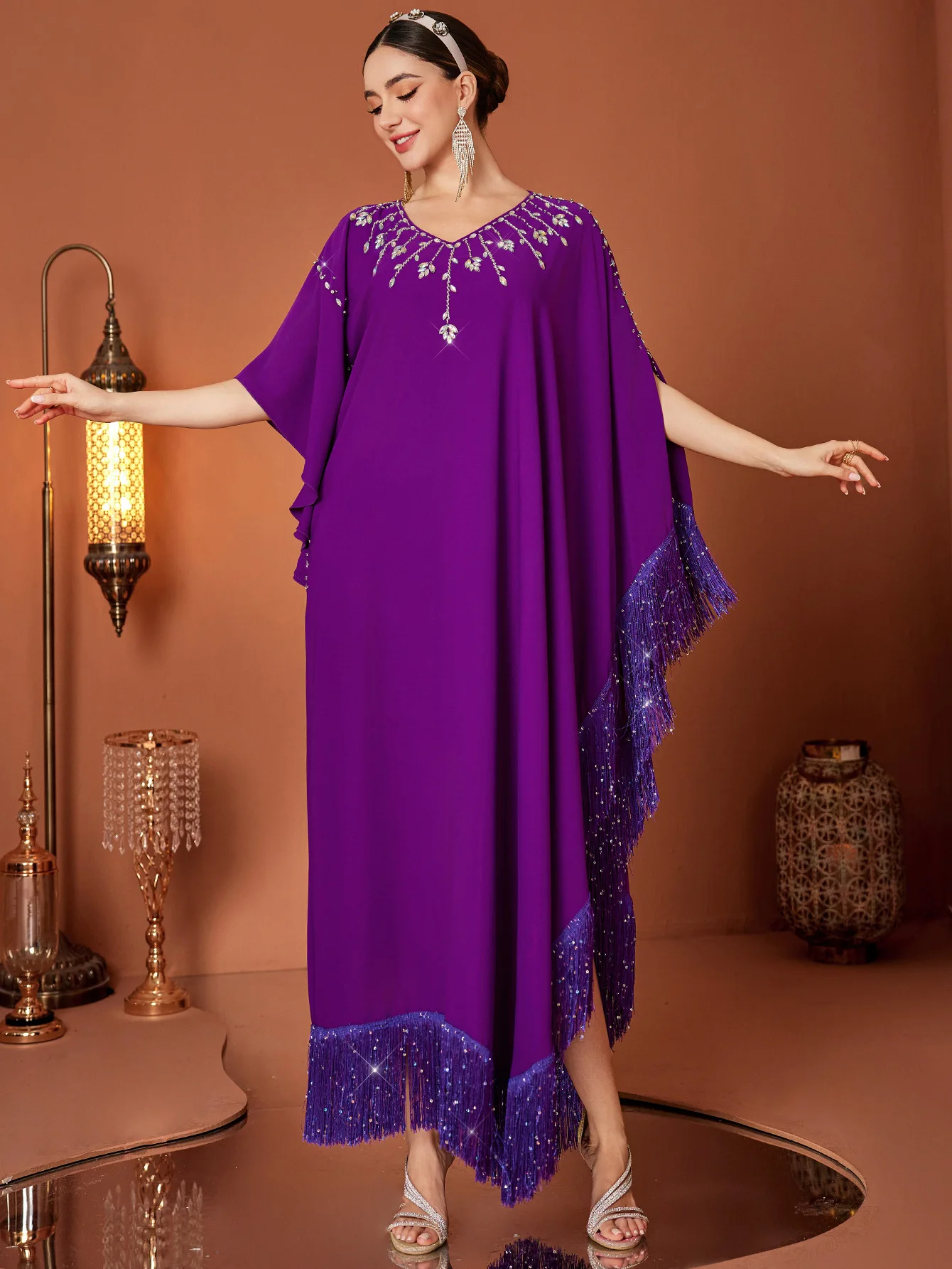 Eid Muslim Dress Women Abaya Bat Sleeve Tassel Long Dresses Vestidos Largos Party Caftan Jalabiya Ramadan Dubai Arab Robe 2025