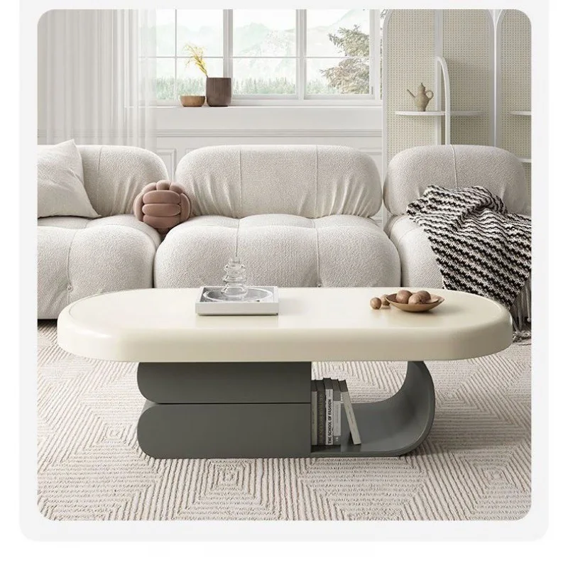 

mall apartment, household living room cream high-end sense, rock slab oval design Internet celebrity simple rock slab