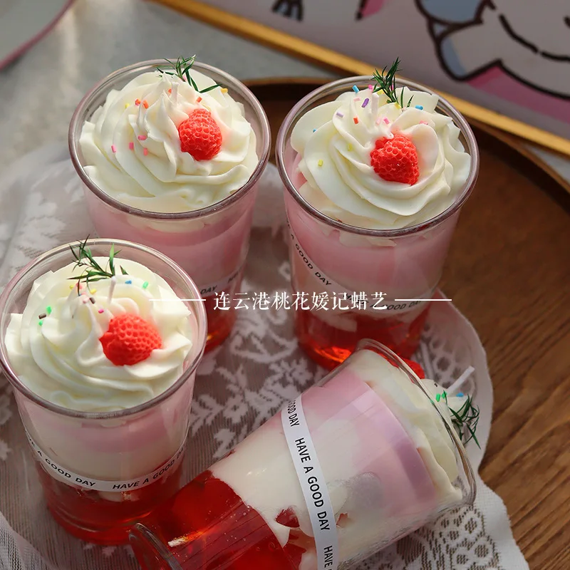 White Peach Oolong Scented Candle. Handmade Cheese Berry Simulation Drink Milk Tea Atmosphere Cup Wax