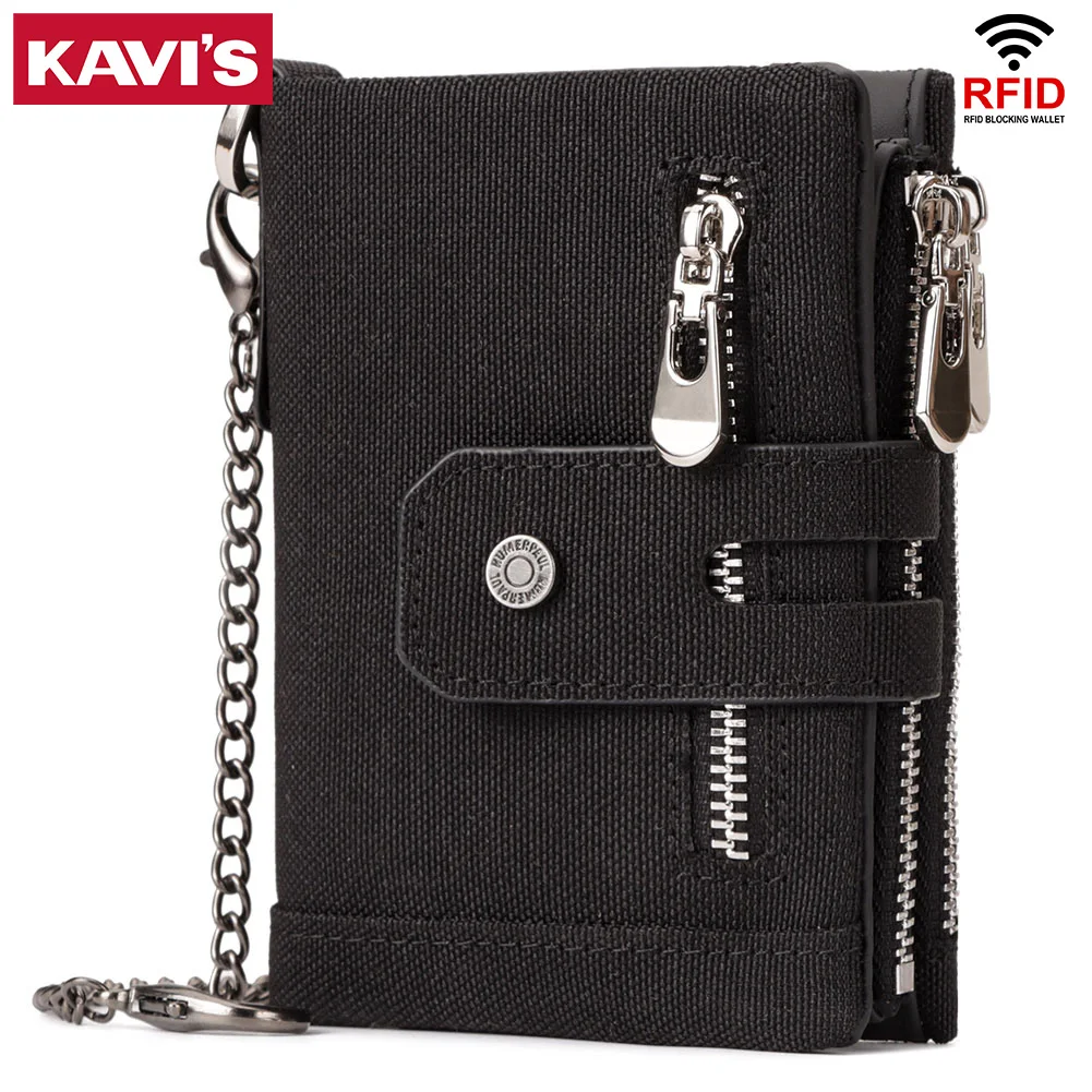 

KAVIS Oxford Leather Wallet Blocking For Men RFID Credit Cards Holder With ID Window Luxury Male Double Zipper Coin Purse