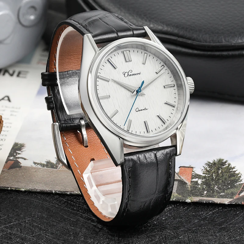 Chameri GS02 Quartz Watch VH31 Sweep Seconds Movement Stainless Steel Sapphire Crystal Business Watch 37mm Vintage Watch