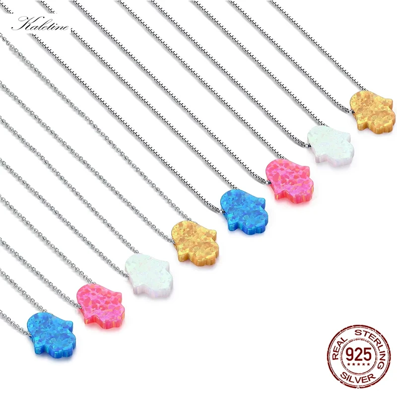 

Kaletine 925 Sterling Silver Necklace Charm Opal Hamsa Hand Of Fatima Genuine Choker Pendant For Woman Jewelry KLTN015