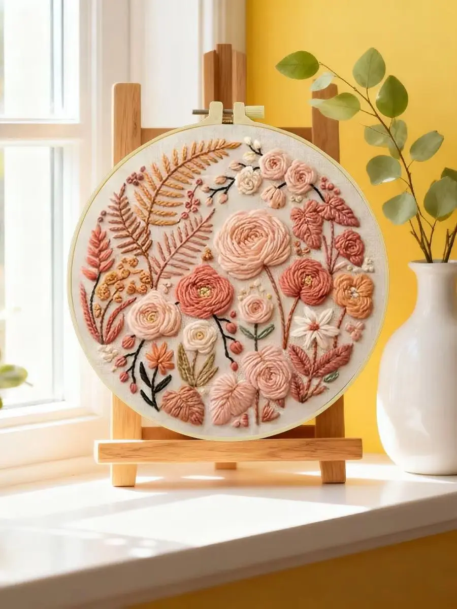 1 Stück 20X20CM/15X15CM 7,87/6,3 Zoll Blumen-Stickerei-Starter-Kit DIY-Kit DIY-Stickerei-Set Handarbeiten Nähkunst Malerei – Detail 6
