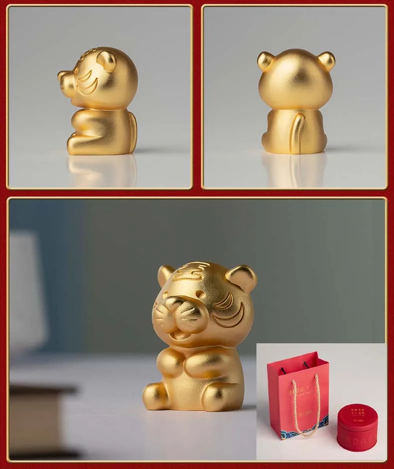 

CHINA Foreign Business Gift # Limited Edition Mascot Talisman Auspicious GOOD LUCK 24K gold-plating Zodiac Tiger carving ART