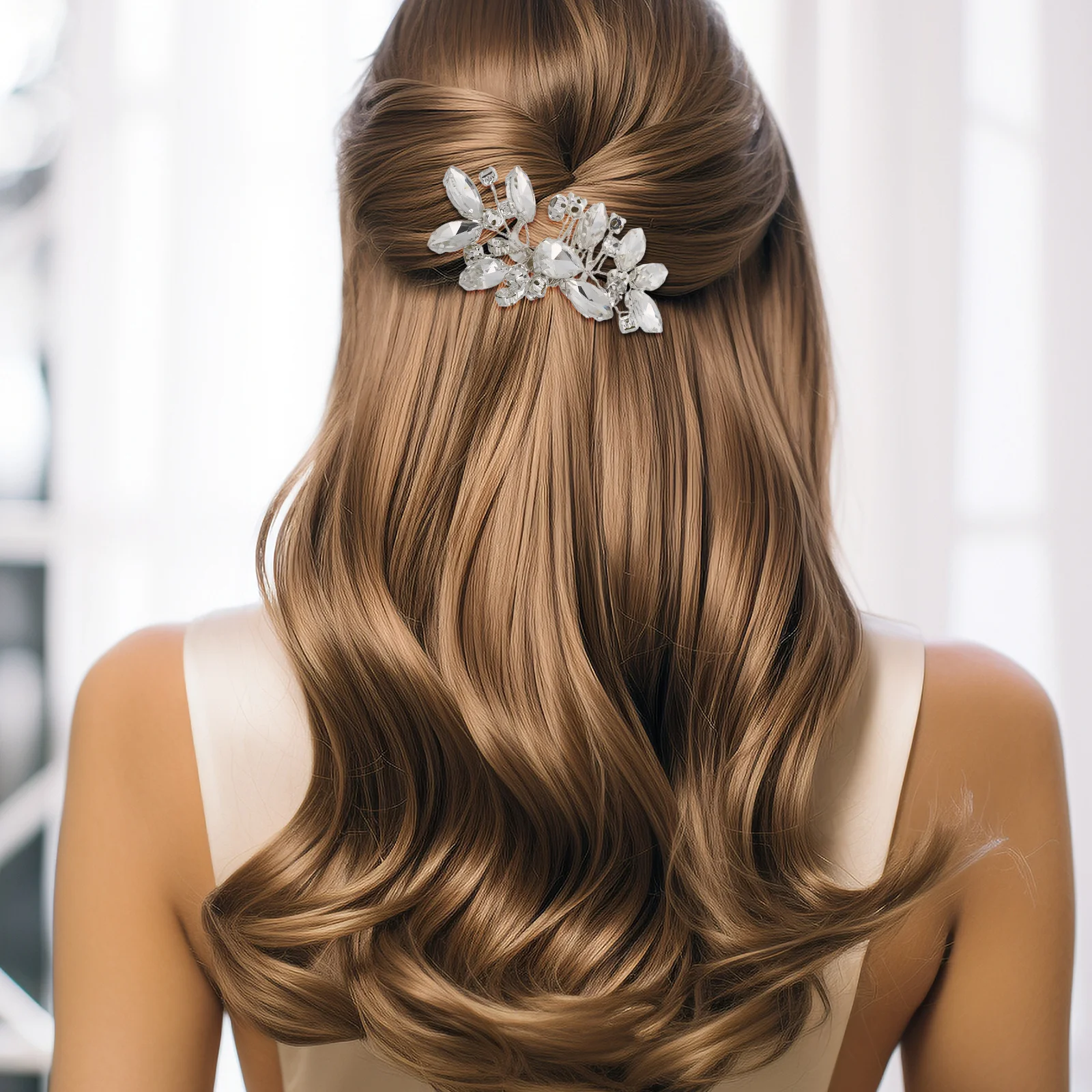 

2Pcs Bridal Hair Comb Silver Rhinestone Handmade Wedding Headpiece Decorative Side Combs Hair Accessories for Brides Women