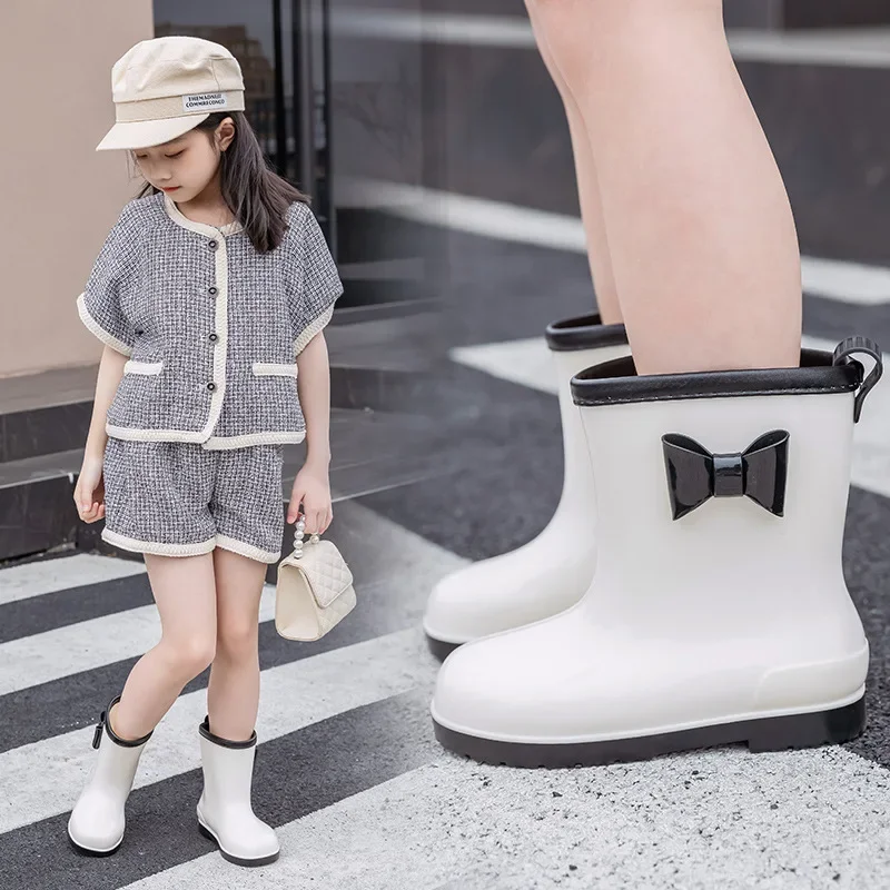 Child Boy Rubber Rain Shoes Girls Kids Rain Boots Waterproof Shoes Round Toe Water Shoes Soft Children's Anti Slip Rain Boots