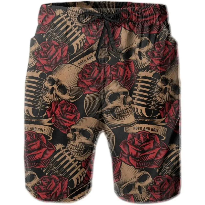 

Гавайские повседневные мужские шорты с карманами и шнурком. Быстросохнущие дышащие шорты с 3D-печатью в виде скелета.
